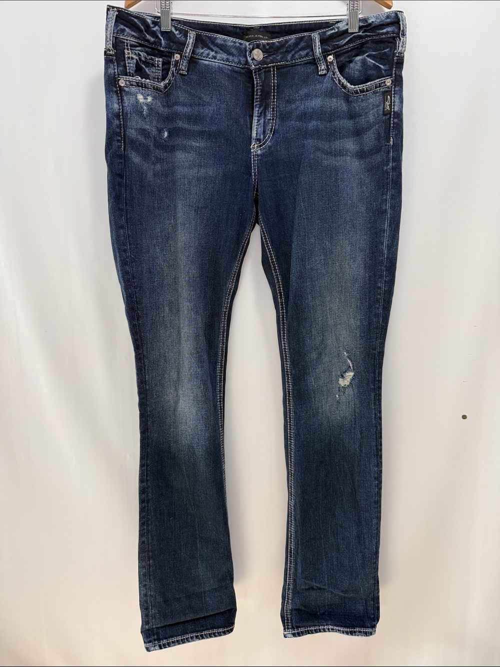 Silver Jeans Elyse Straight Leg Dark Blue Distressed Women’s Jeans W34/L34